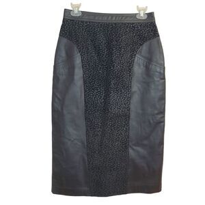 Vintage Bermans Black leather Midi skirt Pockets Size 12 waist 28" animal print